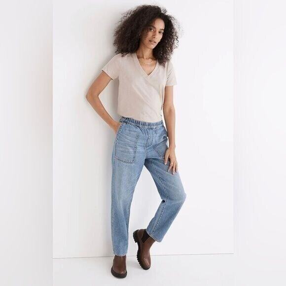 New nwt Madewell Pull-On Relaxed Jeans light Beswick Wash Size Medium m 6-8 slim - Picture 1 of 5